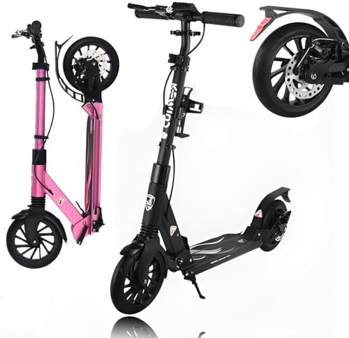 GHBXJX Scooter Big Wheels Kickscooter, Höhenverstellbarer Scooter Kinder und Erwachsene Aluminum Alloy Lightweight Scooter, Leichter Kinderroller ab 6 Jahren, 20cm Räder, Cityroller,Schwarz