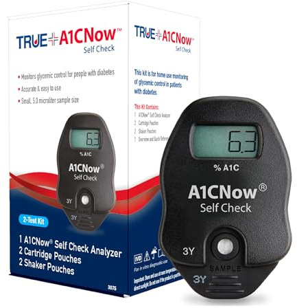 TRUEplus A1CNow SelfCheck, A1C Home Test, Includes Analyzer and 2 Tests, Displays Results in 5 Minutes, For Monitoring Glycemic Control in People with Diabetes, Fingerstick Sample