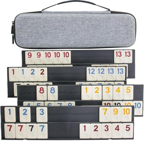 Bucher&Rossini Rummy Cup Spiel mit 4 Racks im Koffer, 106 Rummy Tiles Travel Set Rummi Spiel 4 Spieler für Familienspiele