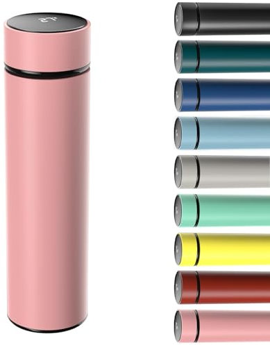Homealexa 500ml Thermosflasche, Vakuum Isolierbecher Trinkflasche aus 304 Edelstahl, LED-Touchscreen-Temperaturanzeige, Thermoskanne Wasserflasche Perfekt für Home, Büro, Reise, Sport (Rosa)
