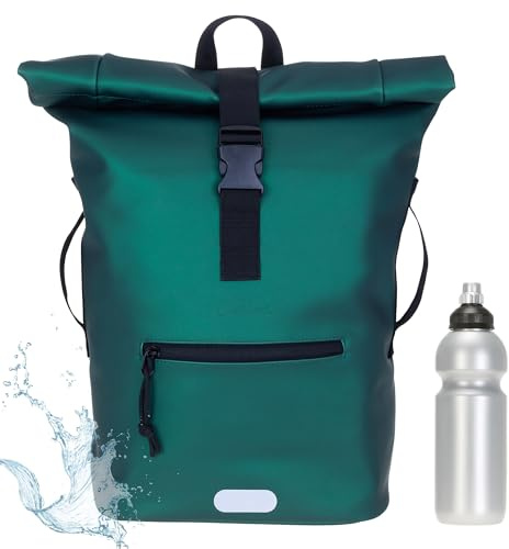 Elephant Rucksack Time Bag Damen A4 Plane 13074 Grün Metallic + Flasche