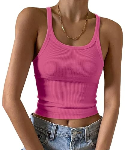 Imily Bela Tops para mujer Camiseta de tirantes sexy tops básicos bonito corte espaguetis Top Slim Fit Algodón