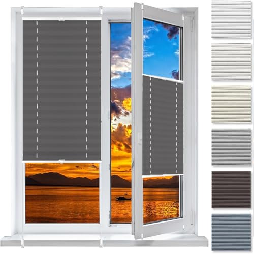 Plissee Klemmfix Ohne Bohren 70 x 95 cm, Blickdicht Sichtschutz Sonnenschutz, Fenster Plissee Verdunklung Faltrollos, Klemmfix Plissee Ohne Bohren, für Fenster & Tür, Grau