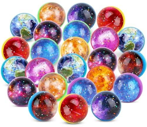 Hxezoc 24 Pcs Galaxy Bouncy Balls for Kids, 32mm 6 Styles Space Rubber Bounce Balls Bulk for Party Favors, Goodie Bag Fillers, Easter Gift Bag Stuffers, Basket Stuffers, Classroom Prizes