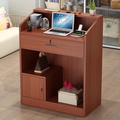 Empfangstheke,Rezeption Tresen Bar Theke,Empfangstresen mit Schubladen,Rezeptionstheke,Counter Hausbar Theke,Nagelstudio Tisch,Thekentisch Büromöbel,für Beauty Salon,Klassenzimmer(Teak,60X40X110CM)