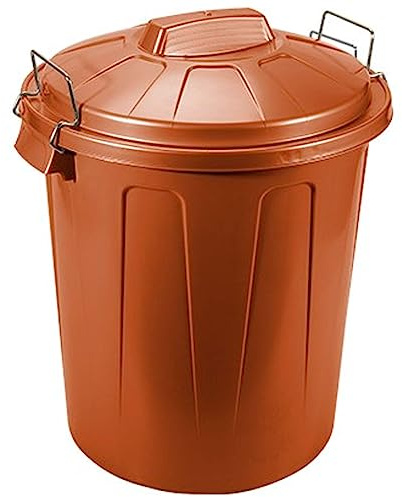 Acan Tradineur - Cubo de Basura de plástico, Tapa y Asas metálicas, contenedor de residuos, Papelera, Reciclaje, Industrial, Fabricado en España (Marrón, 51 litros)
