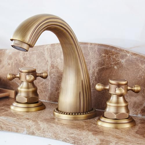 Wasserhahn Bad Waschtischarmatur Vintage Doppelgriffe Badarmatur 3 Loch Retro Bad Waschbecken Wasserhähne Antike Messing Bad Waschbecken Wasserhahn Kreuzgriff B