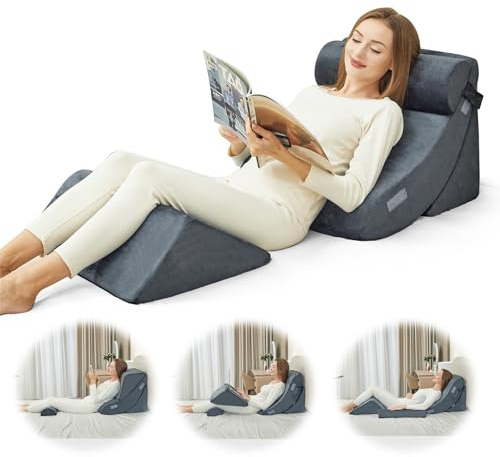 PIASHJOY 4pcs Bed Wedge Pillow for Sleeping,Wedge Pillow for Acid Reflux Relief,Post Surgery Recovery of Body Back and Leg Pain,Pillow Seat for Bed