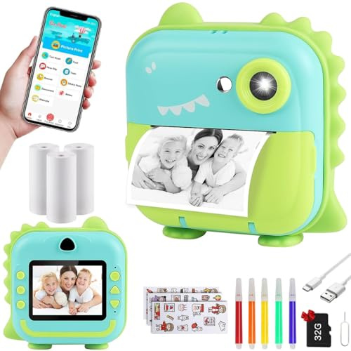 Appareil Photo Instantané, 2.4 Écran Appareil Photo Enfant avec Papier d'impression et Carte 32GB,Cadeau Jouet pour Enfant Garçons Filles de 3-14 Ans.