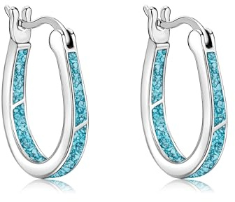 URONE Türkis Ohrringe 925 Sterlingsilber Creolen mit Türkis Stein - Elegantes ovales Design - Geschenk für Frauen Damen