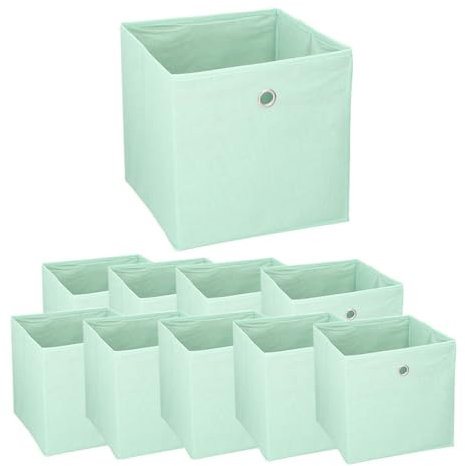 Murago - 10er Set Faltbox ca. 30x30x30 cm Pastell Mint - Würfel Aufbewahrungsbox faltbar Aufbewahrungskörbe Türkis Grün Einschub Korb Boxen Box Stoff Regalkorb Klappbox