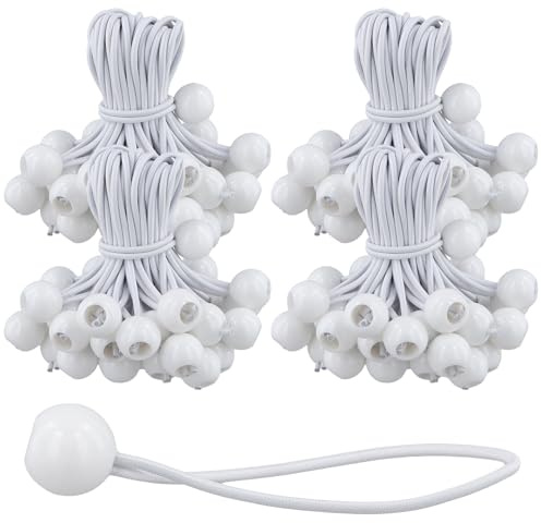 HEIYUET 100 Stück Weiss Spanngummis mit Kugel 15cm, Zelt Gummispanner mit Kugel, Planenspanner mit Kugel Gummispanner Zeltgummis Expanderschlingen Gummischlaufen für Planen Zelt Banner Camping