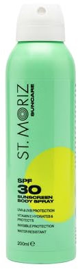 ST. MORIZ Suncare SPF 30 Sunscreen Body Spray | Hydrating UVA & UVB SPF 30 Invisible Protection Sun Spray Mist for Body with Vitamin E | Water Resistant | Dermatologically Tested | Vegan | 200ml