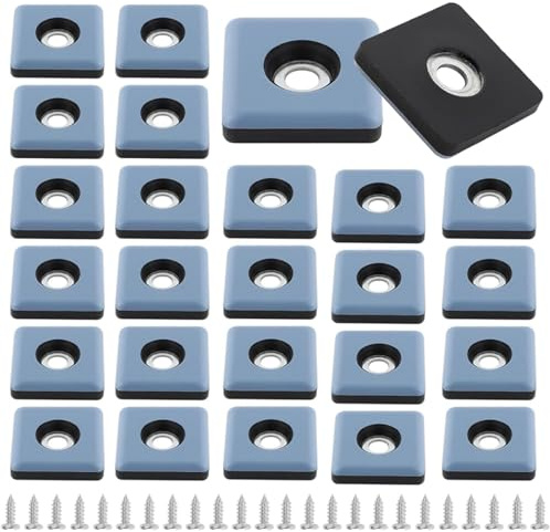 GisWell 24 Stück Teflon Möbelgleiter Quadratisch mit Edelstahlschrauben, Teflon, Blau, 25 mm, 7 mm, für Laminat, Fliese, Teppich