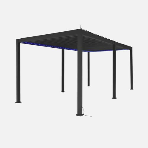 sweeek Pergola bioclimatica 3x6m elettrica in Alluminio con Illuminazione a LED, Triomphe 3x6m LED, Antracite, 591x301x250 cm