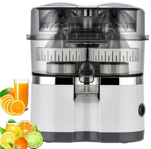 Exprimidor eléctrico de 100 W, exprimidor doble de cítricos de 400 ml con cortador de cítricos, exprimidor de naranja recién exprimido a mano, exprimidor portátil de prensado en frío for limón(White)