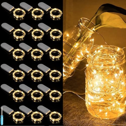 MOLVCE 18 Stück Mini LED Lichterkette mit Batterie Innen, 2M 20LED Silberdraht Klein Lichterketten Batteriebetrieben für Flasche, Hochzeit, Garten, Weihnachten, Halloween, Party, Warmweiß