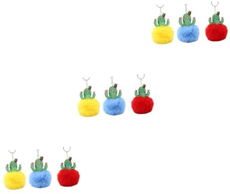 VALICLUD 9pièces Cactus Peluche Keychains Porte-clés Créatif Boule De Cheveux Décoration Jaune Bleu Rouge