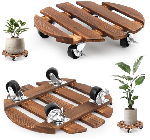 NVIYAM 2 Stück Pflanzenroller, 30cm Rund Rollbrett Pflanzen, Pflanzenroller Outdoor Wetterfest, Blumentopf Untersetzer mit Rollen, Heavy Duty Outdoor Rollbrett Pflanzen Blumenroller