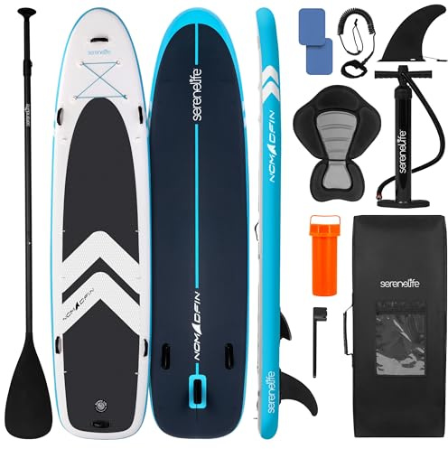 SereneLife 12’2” Inflatable Paddle Board - XL Family Stand Up Paddleboard with Seat for 2 Adults 1 Child - 34” Wide Stable Design with Non-Slip EVA Deck Pad, Premium SUP Accessories, 450 lbs Capacity