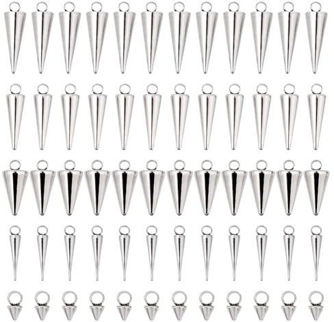DICOSMETIC 60Pcs Ciondoli a Punta in Acciaio Inox, Ciondoli a Cono in Acciaio Inox per Gioielli, Ciondoli Punk Hiphop, Ciondoli a Punta Lunga per Collana, Bracciale, Gioielli Fai Da Te, Accessori