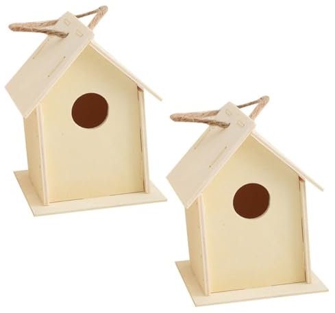 CIYODO DIY Unfinished Vogelhaus Holz Vogel Nest 2 Stücke Kreative Garten Decor Mit Dickerem Seil Zum Leicht Befestigen