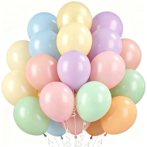 60 Stück Luftballons Pastell, 12 Zoll Helium Ballons für Jubiläums deko Party, Maca-Gelb, Maca-Orange, Maca-Lila, Maca-Rosa, Maca-Blau, Maca-Grün Ballons für Hochzeit, Brautparty