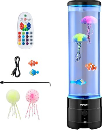 VEVOR Lavalampe 382 mm schwimmende Quallen-Blasenlichtlampe, 16 Farbwechsel-Lichteffekte, Bluetooth-Lautsprecher, Stimmungslampe, Aquarium Nachtlicht für Schlafzimmer, Wohnzimmer, Heimdekoration
