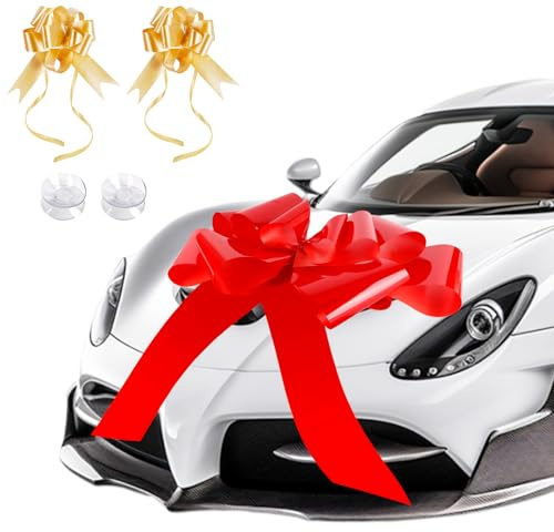 Fiocco Gigante per Auto Fiocchi Regalo Grande 58 cm / 23 con Ventosa e 2 Nastrini Fiocchi d'oro, Fiocchi per Natale, Matrimonio, Decorazione Bicicletta, Feste di Compleanno, Festa Casa