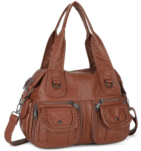 VINBAGGE Damen Handtasche Große Schultertasche PU Leder Henkeltasche Frauen Weiches Hobo Tasche Umhängetasche für Reisen Schule Shopping Mädchen