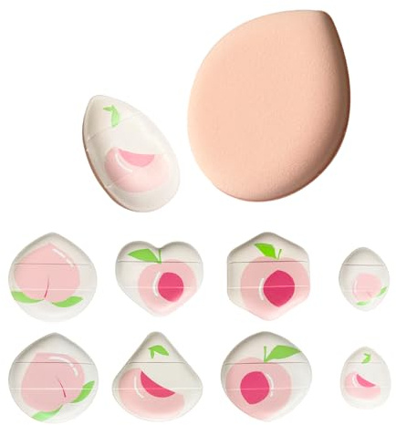 EKIND Powder Puffs Makeup Sponges for Cushion Foundation Dry Wet Use Portable, Suitable For Face Mixed Shape Applicator (8 Pcs Peach Patterncs) ﻿
