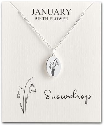 Philip Jones January Birth Flower Snowdrop Necklace with Card