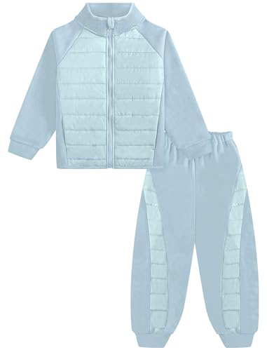 Gogokids Boys Girls 2-Piece Fleece Outfits, Warm Quilted Winter Jacket & Pants Set, Kids Thermal Tracksuit Snow Suit Layer for School Skiing, 5-6 Years