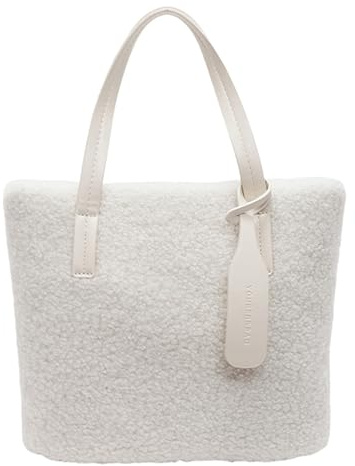 EcoGleam Axelväska av lammull, enfärgad, väska för kvinnor, resor, shopping, vardag, Vit, 280*230*100mm