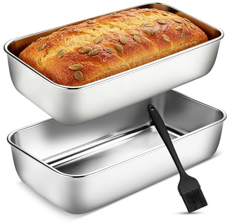 2er Set Brotbackform Edelstahl Kastenform, Edelstahl Groß Brotform Backform, Rechteckig Kastenbackform mit Silikon Backpinsel Ofenmeister Brotbackform für Brot, Kuchen, Toast, Gesund, Leicht zu rein