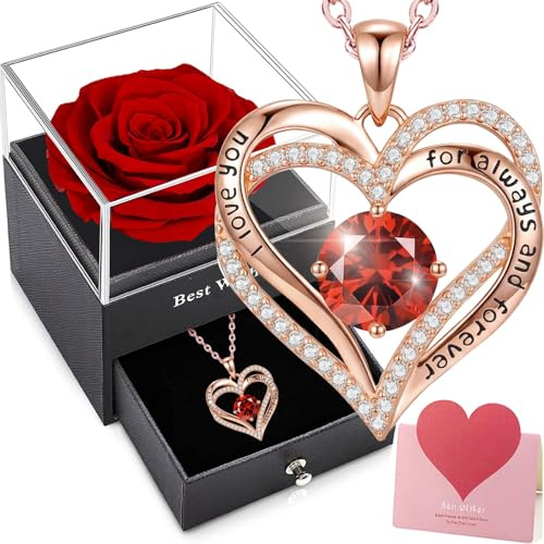 SWEETIME Ewige Rose in Rosenbox, Konservierte Echte Rose,Rote Dauerhafte Blume Geschenk für Valentinstag Muttertag Weihnachten Liebesgeschenk für Freundin Frau Mama Ewigen Liebe