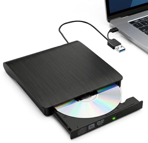 DUSEKI Grabadora CD/DVD Externa USB 3.0 y Type-C Portátil CD/DVD +/-RW Drive Lector DVD Externo Plug & Play para Windows 11/10/8/7/XP/Vista Linux MacOS Laptop Desktops