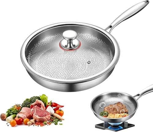 Generisch Titan Pfanne, Titanium Pfanne Unbeschichtet, Titanium Hammered Pan Pro, Antihaft Titanpfanne 26/28/30/32 cm for Cooking, Multifunktionale Edelstahlpfanne (Mit Deckel, 26cm)