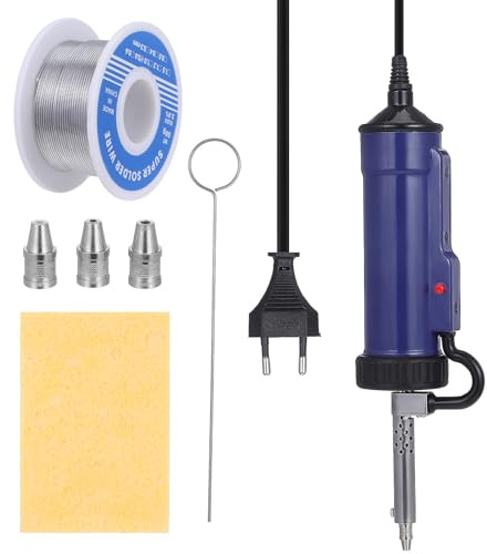 WESIEVYA Bomba Desoldadora Eléctrica Portátil con Succión Automática y 3 Boquillas, Carcasa Acero Inoxidable, Compatible Ac220v para Estación de Desoldadura y Reparación Pcb