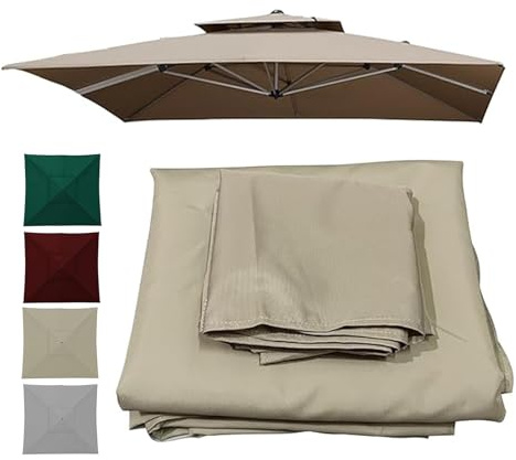 ESOYAWE Waterproof Covers 3x3m 2.5x2.5m Outdoor Market Patio Table Umbrella Replacement Canopy For 8 Ribs, Square Garden Cantilever Parasol Replacement Cloth Polyester Sun Shade Fabric