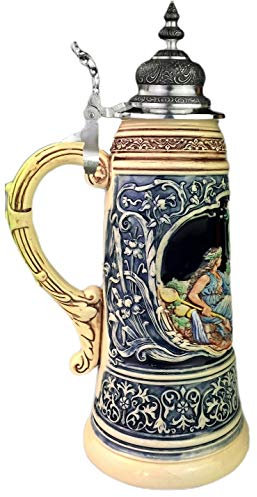 KING Bierkrug 1,5 Liter Bierseidel Limität 2021 Vater Rhein und Mutter Mosel Krug (Deutsches Eck), kobalt, handbemalt, mit Deckel