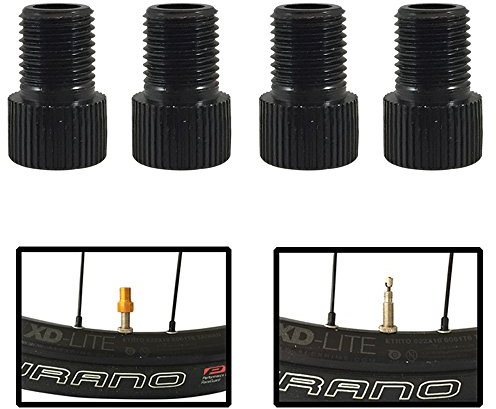 Set of 4 Bicycle Presta Valve Adapters for Road, Mountain, Track, & Fixie Models (8 Color Options) (Black)