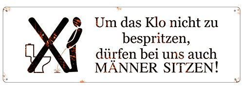 Interluxe METALLSCHILD Shabby Blechschild - Toiletschild mit Spruch für Männertoilette, Gäste WC - 290x92 mm, Legierter Stahl