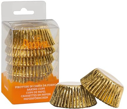 Decora, 0339791 Confezione da 60 Pirottini Muffin Oro Metallic da 50 X 32 mm, in Carta da Forno, Resistono fino a 180°, In comodo Blister, Made in Italy