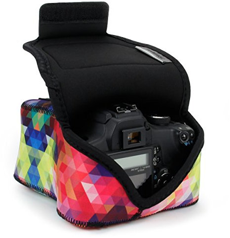 USA Gear DSLR Camera Sleeve (Geometric) with Neoprene Protection, Holster Belt Loop and Accessory Storage - Compatible with Canon EOS Rebel T7, T8, SL3, R7, Nikon D3400, Pentax K-70 and Many More
