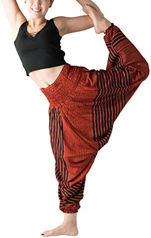 B Bangkok Pants Women's Harem Pants Jumpsuit Hippie Clothes (Line Orange, One Size)