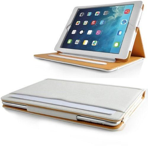 Gadget Giant - Funda para iPad de 9,7 pulgadas, 2018/2017 (piel, función atril, función de encendido automático y protector de pantalla), color blanco
