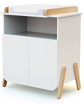 AT4 - Wickelkommode für Babys, 2 Türen, Holz, Weiß/Buche, 79 x 65,5 x 94 cm