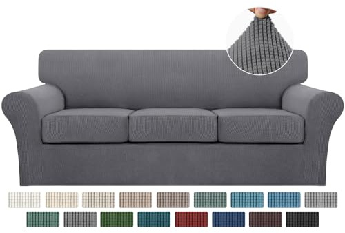 Turquoize 4 Piece Sofa Covers for 3 Cushion Couch Sofa Slipcover Soft Couch Cover for Dogs-Washable Sofa Furniture Covers with 3 Individual Cushion Covers, Jacquard Fabric (3 Cushion Sofa, Gray)