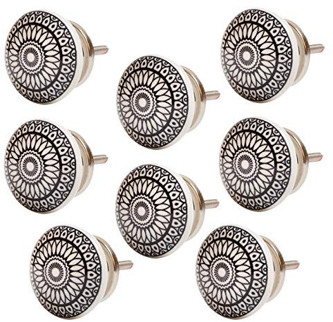 Set 8 Stück Möbelknöpf Keramik Mandala Energy Shabby-Chic Schrankknöpfe Türgriff (Knober 08 X OMT 02)
